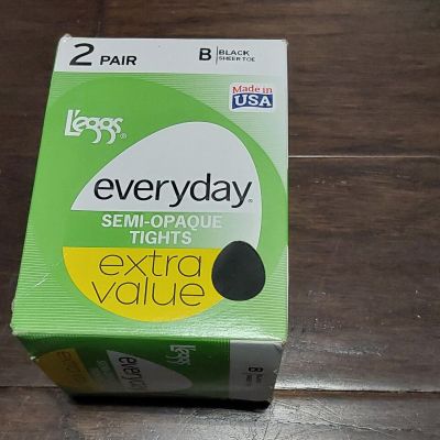 L'eggs Everyday Semi-opaque Tights Black Sheer Toe 2 Pair Size B